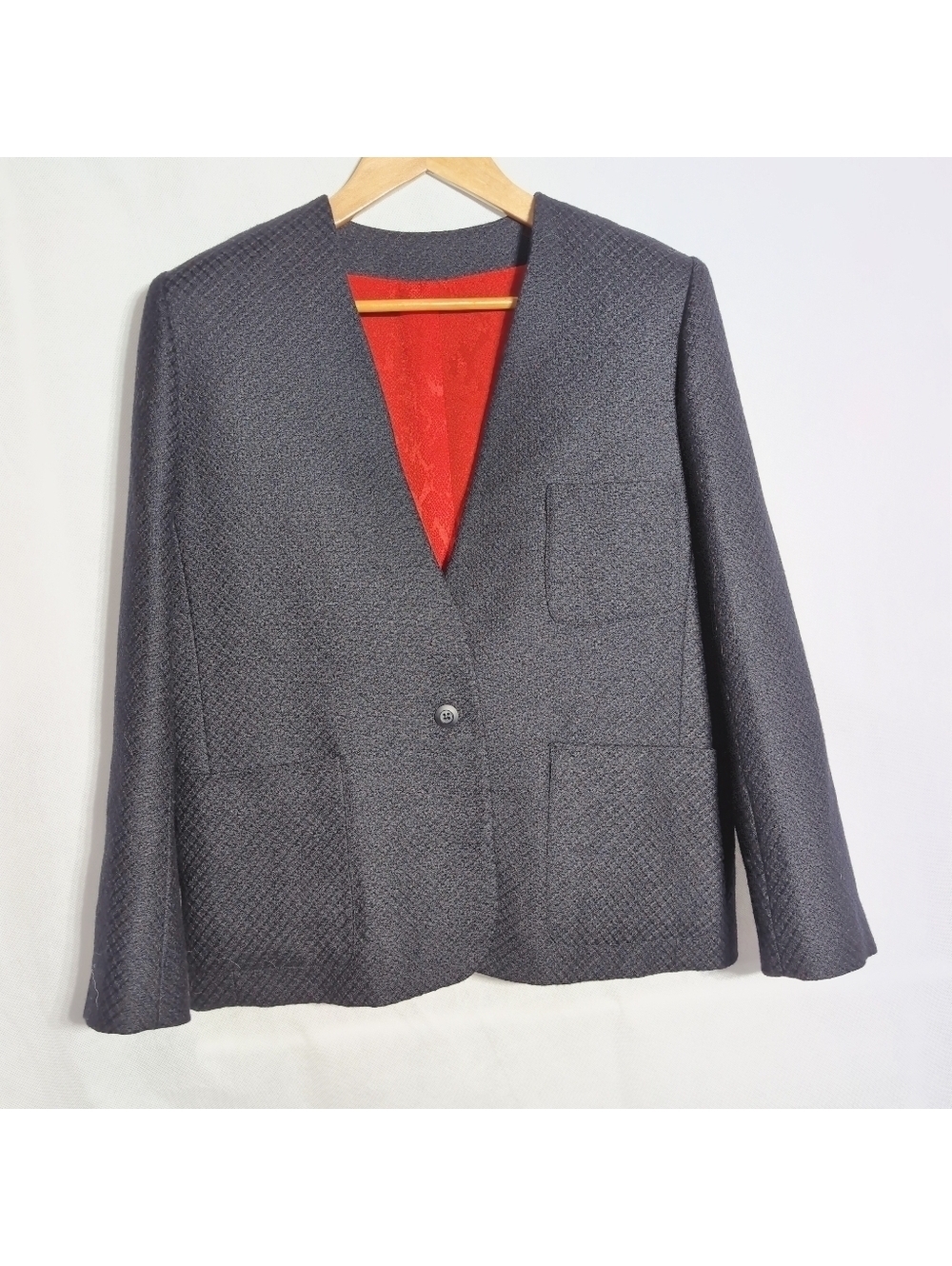 Unbranded Elegant Black Textured Blazer Sz 18 Red Lining